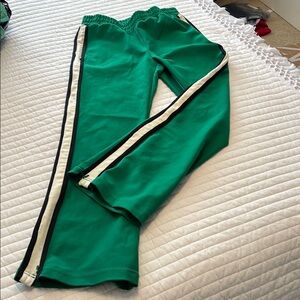 Anthropologie Green and White track pants with Sporty Stripes